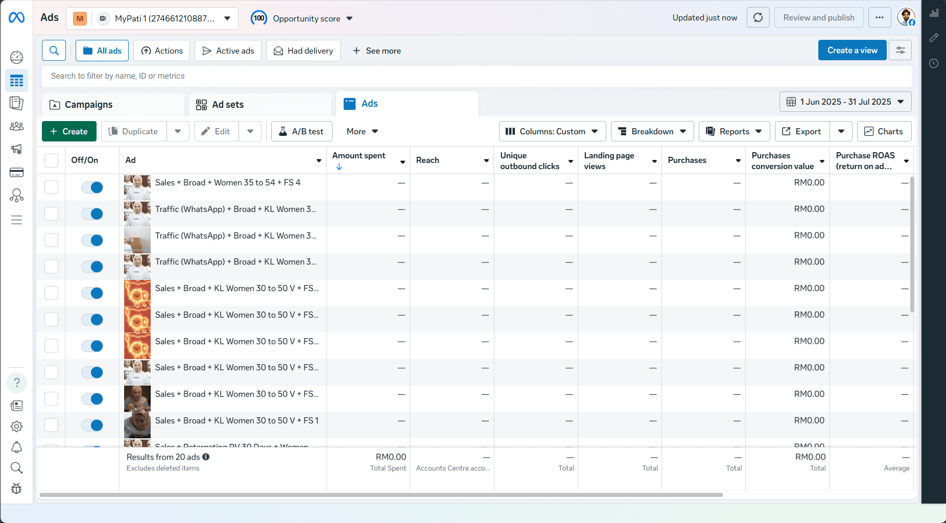 Before recovery: empty or blocked conversions in ads tools